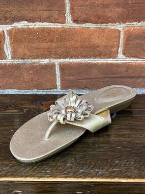 Coach Skye Metallic Champagne Gold Flower Thong Sandals